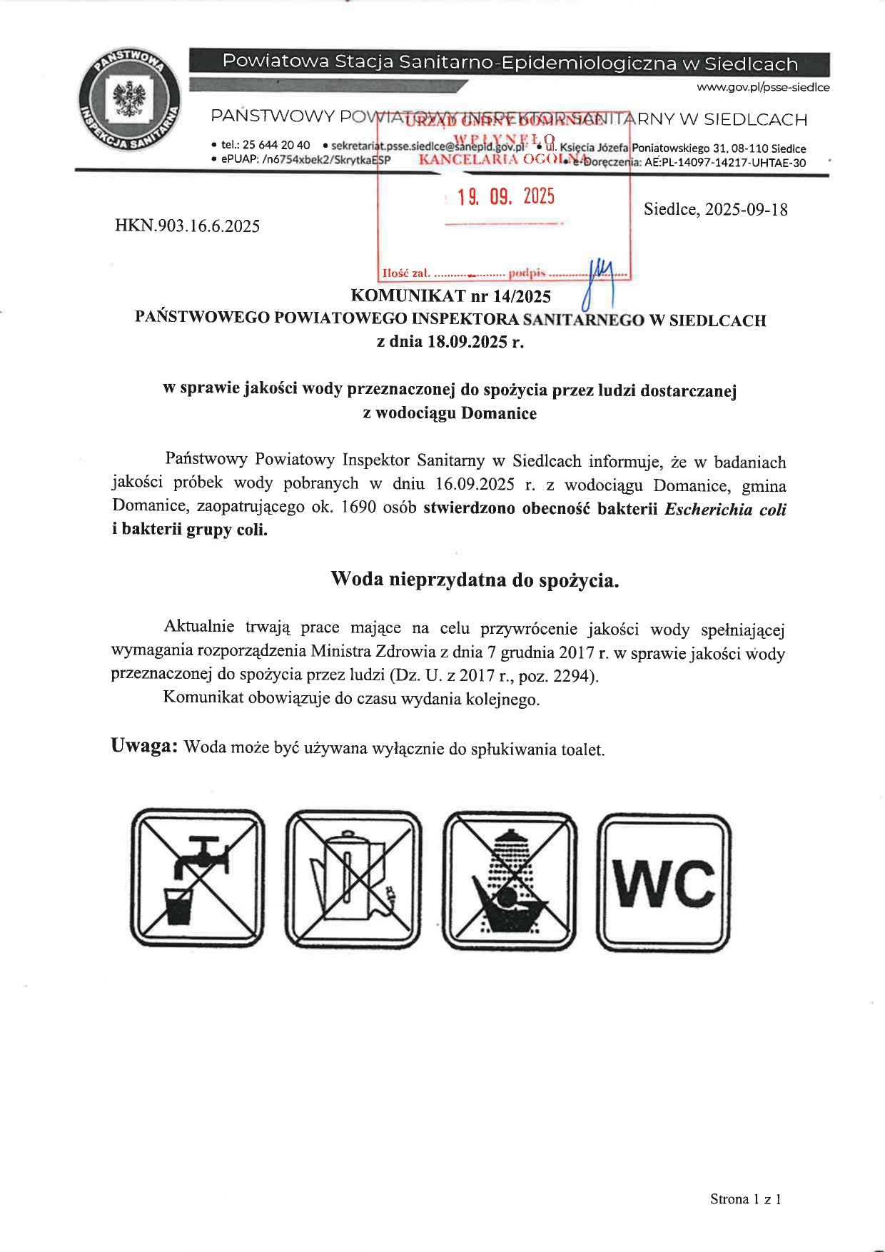 Komunikat PSSE w Siedlcach